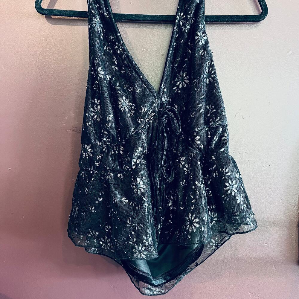 Mint Condition shimmery halter top, y2k inspired